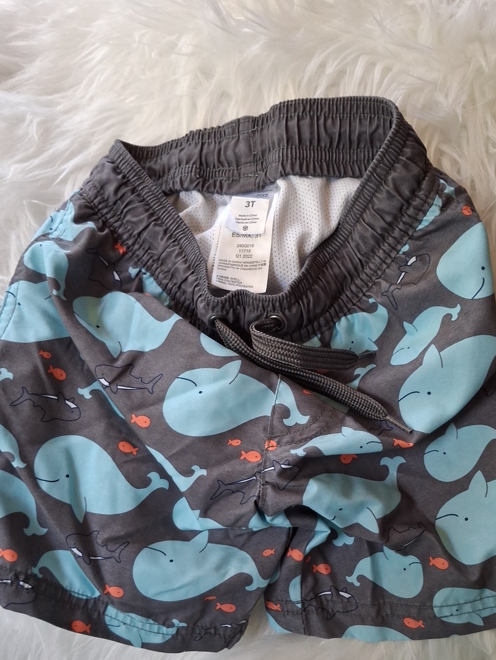 Gymboree Gray Swim Shorts with Light Blue Whale Print